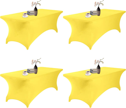 4Pack Spandex Waterproof Table Covers 8ft，Spandex 8ft Waterproof Table Cover for Party,Wedding, Banquet, and Events(Yellow)