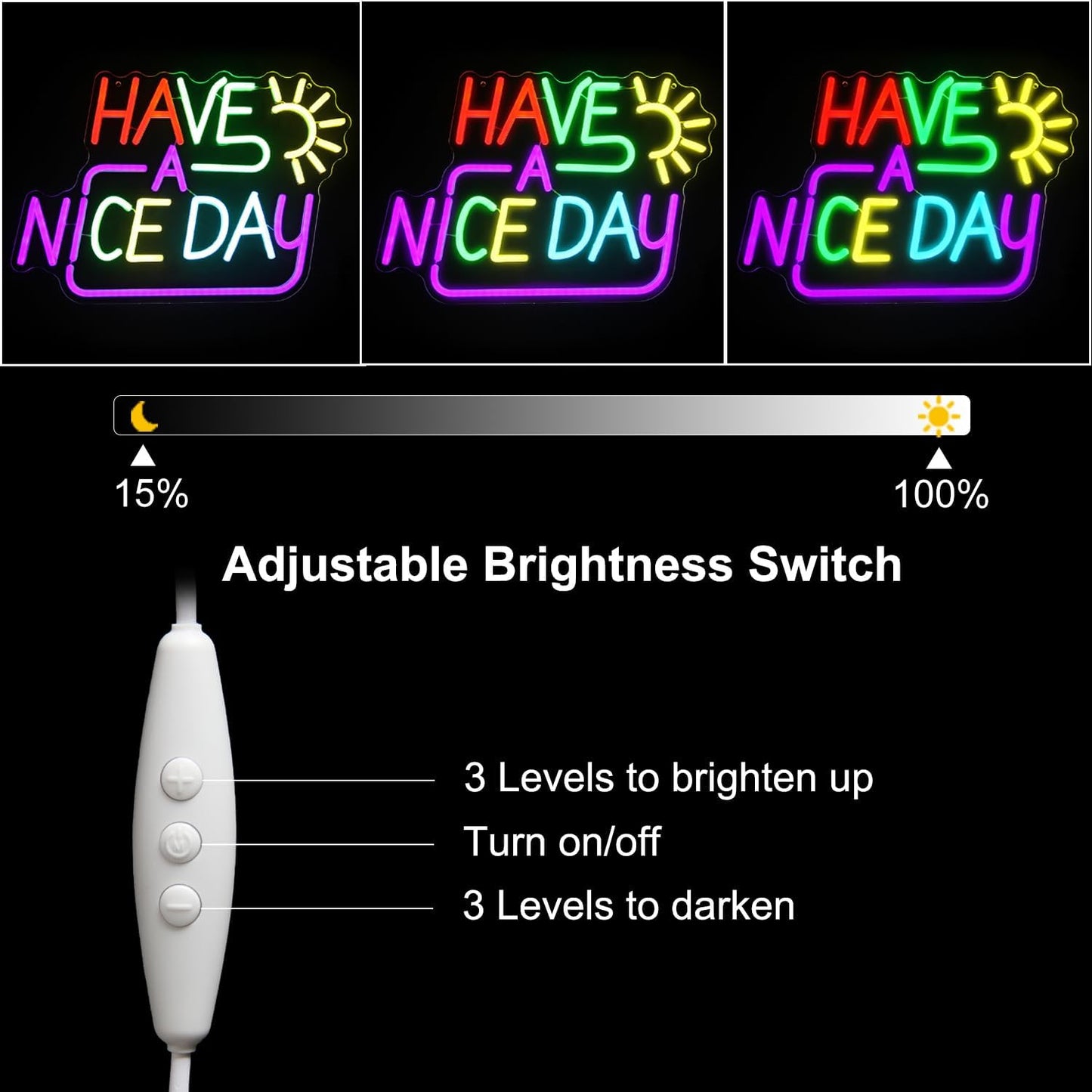 Have A Nice Day Neon Sign for Wall Colorful Letter Neon Light Sun LED Neon Lights Signs Dimmable Words Light Up Signs for Bedroom Living Room School Office Dorm Party Decor Kids Gifts