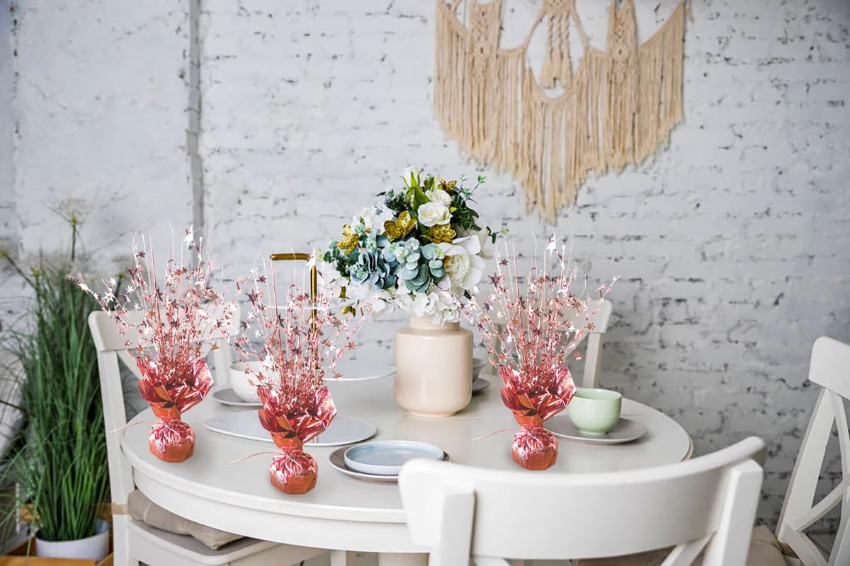 6 Pack Metallic Foil Spray Centerpiece Star Table Decoration Burst Table Centerpieces for Birthday Wedding Anniversary Graduation Holiday Party Supplies Decor, Rose Gold