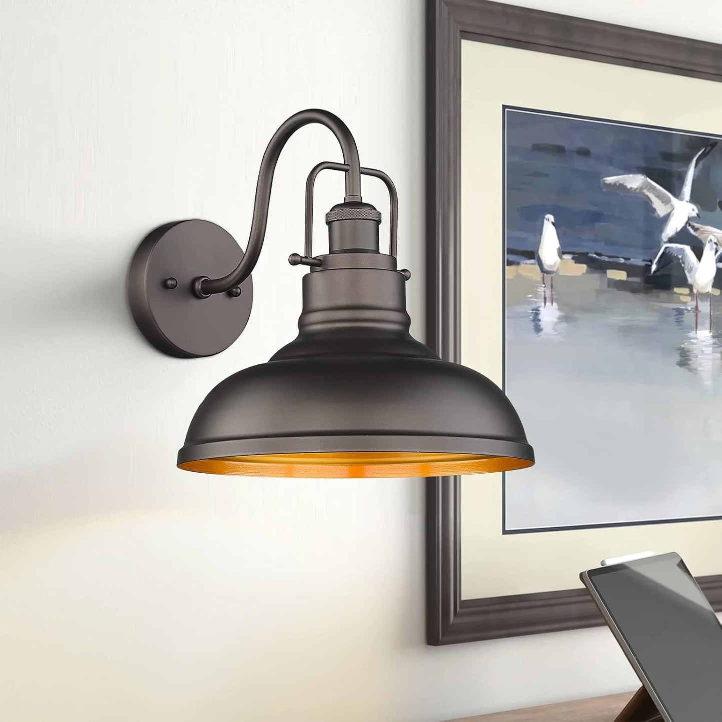 zeyu Gooseneck Wall Lights 2 Pack, 11 Inch Farmhouse Barn Light Fixtures Indoor and Outdoor, Metal Dome Shade in Oil Rubbed Bronze Finish, 016-1B-2PK ORB