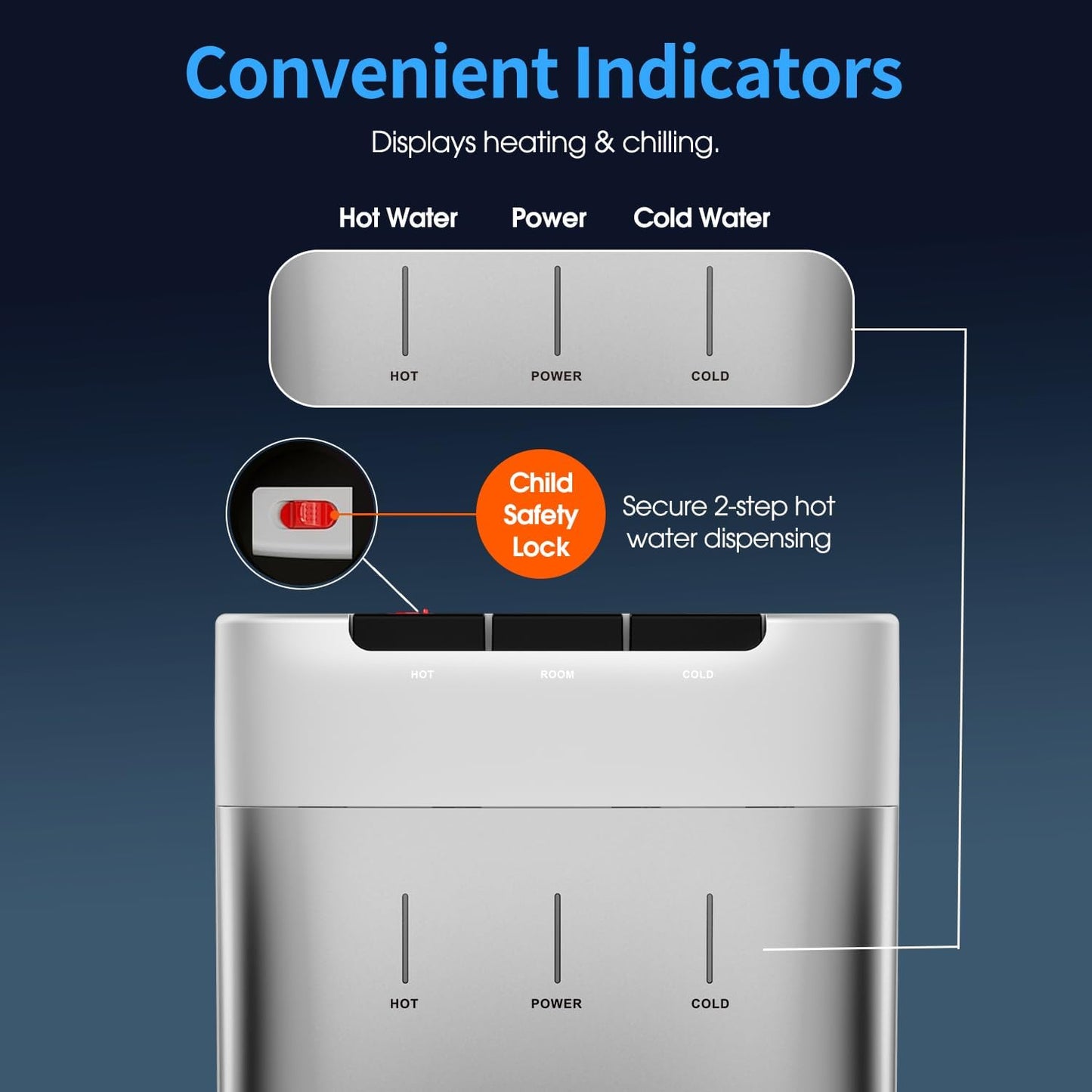 Self Cleaning Bottleless Water Cooler Dispenser with 4 Stage Water Filter 3 Temperature Settings Silver