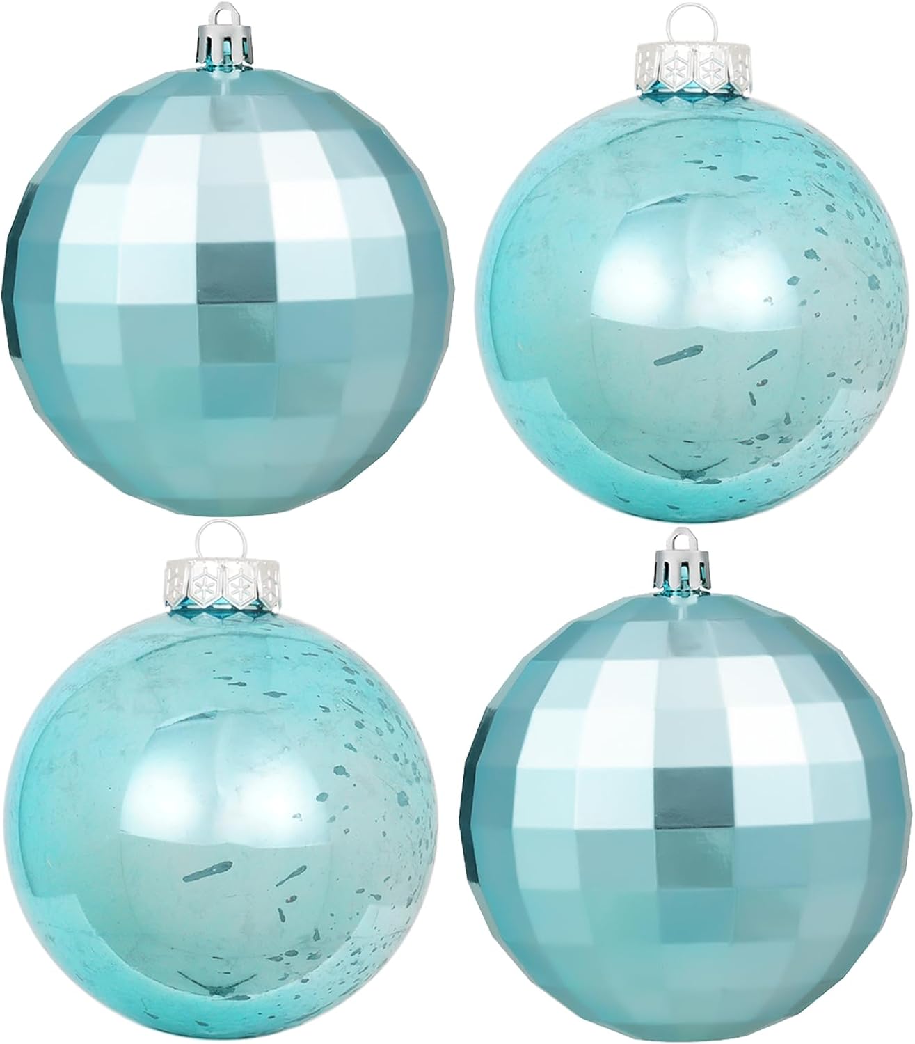 XmasExp Large Christmas Ball Ornaments,4pcs Light Blue Giant Shatterproof Plastic Hanging Mercury Xmas Ball Decorations Christmas Tree Ornaments (Lake Blue, 4")