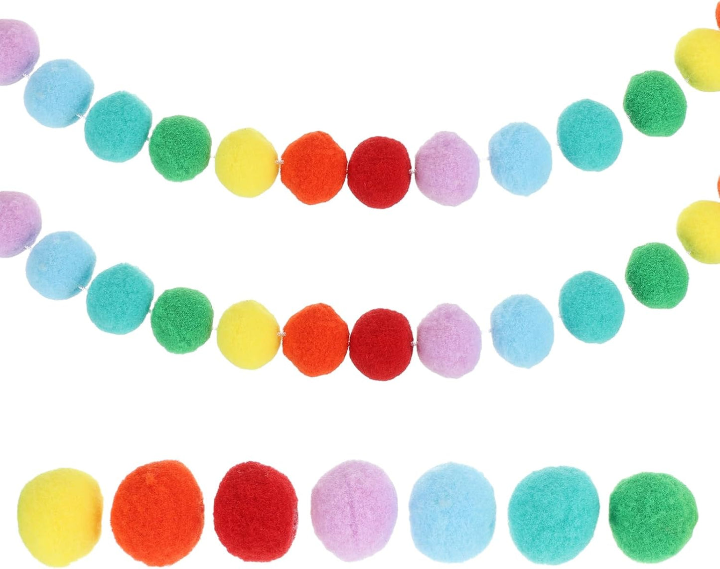 PATIKIL 13Ft Pom Pom Garland Decorations, 2Pcs Colorful Felt Ball Garland Banner Cute Rainbow Pompom Hanging Decorations for Tree Ornaments Homes Decor, Multicolor