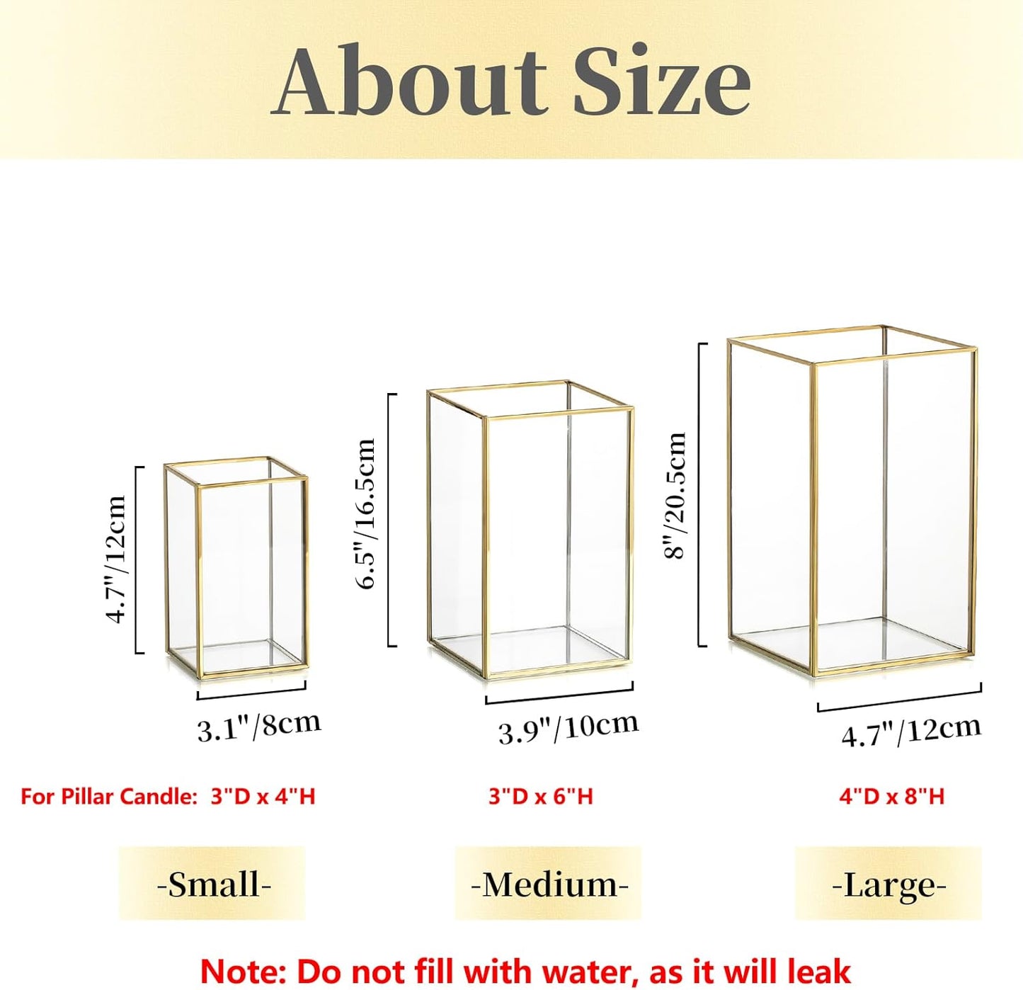 Glass Hurricane Candle Holder Large - Hewory 18pcs Gold Rectangle Flower Holders Centerpiece for Table, Tall Floor Square Pillar Candle Lantern for Wedding, Anniversary, Party, Fireplace, Dining Room