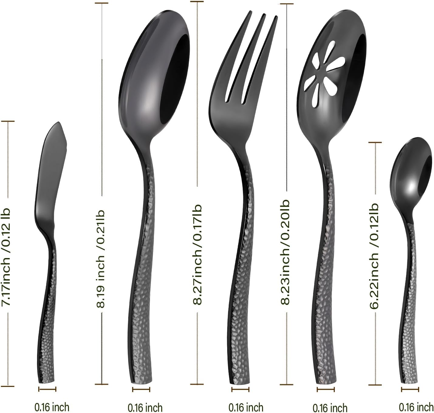 Silverware 65-Piece Black Hammered Flatware Set with Serving Utensils Stainless Steel Thick Handle Mirror Polished Cutlery Set for Wedding Hotel Restaurant, Service for 12