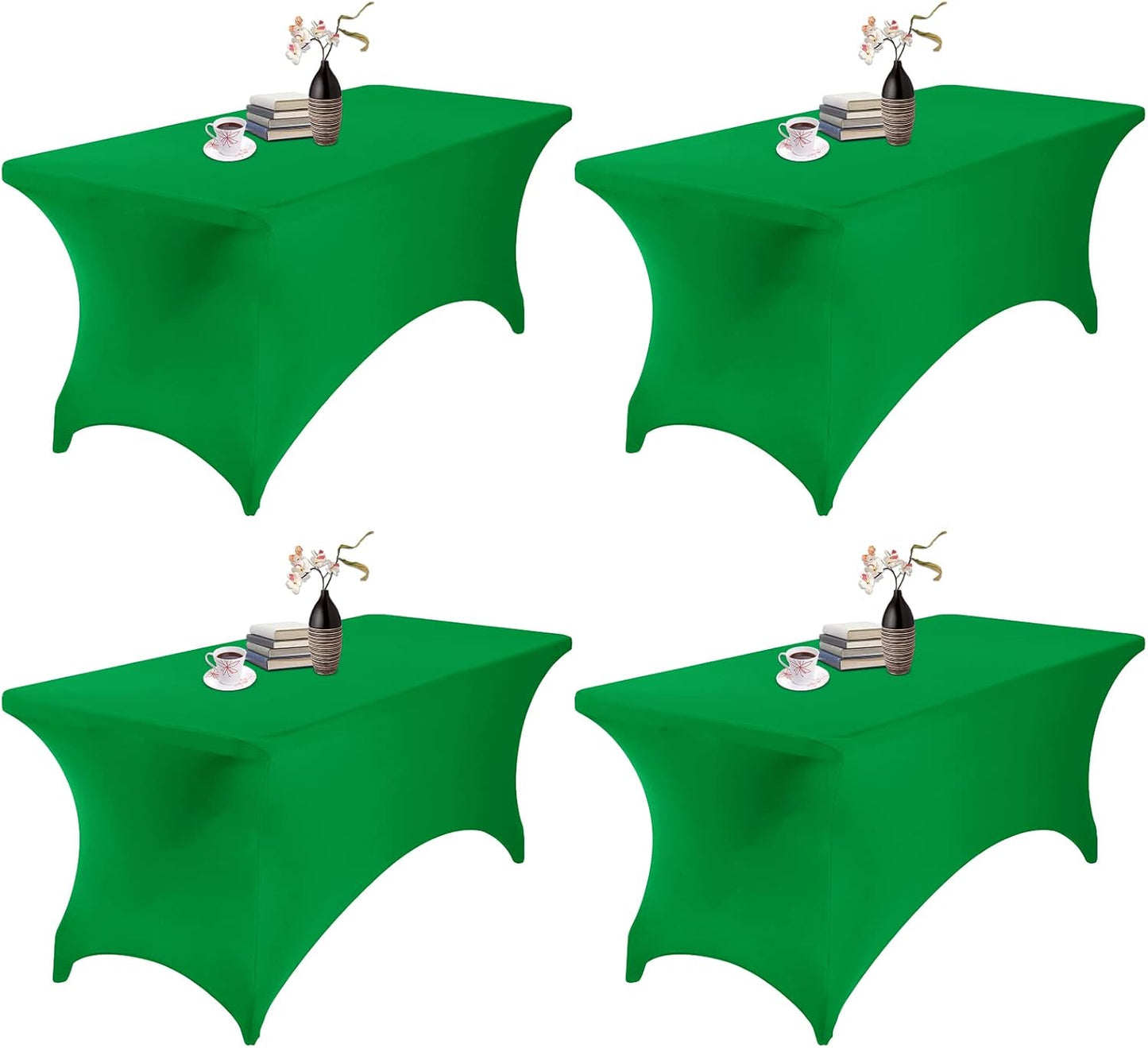 4Pack Spandex Waterproof Table Covers 6ft，Spandex 6ft Waterproof Table Cover for Party,Wedding, Banquet, and Events(Emerald)