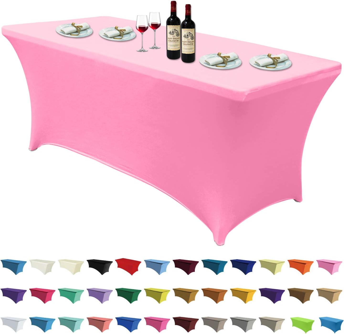 ABCCANOPY 5 FT Pink Spandex Table Cover Stretch Fitted Wrinkle Resistant Tablecloth Reuse for Rectangular Folding Table Patry Event Wedding Banquet Protector