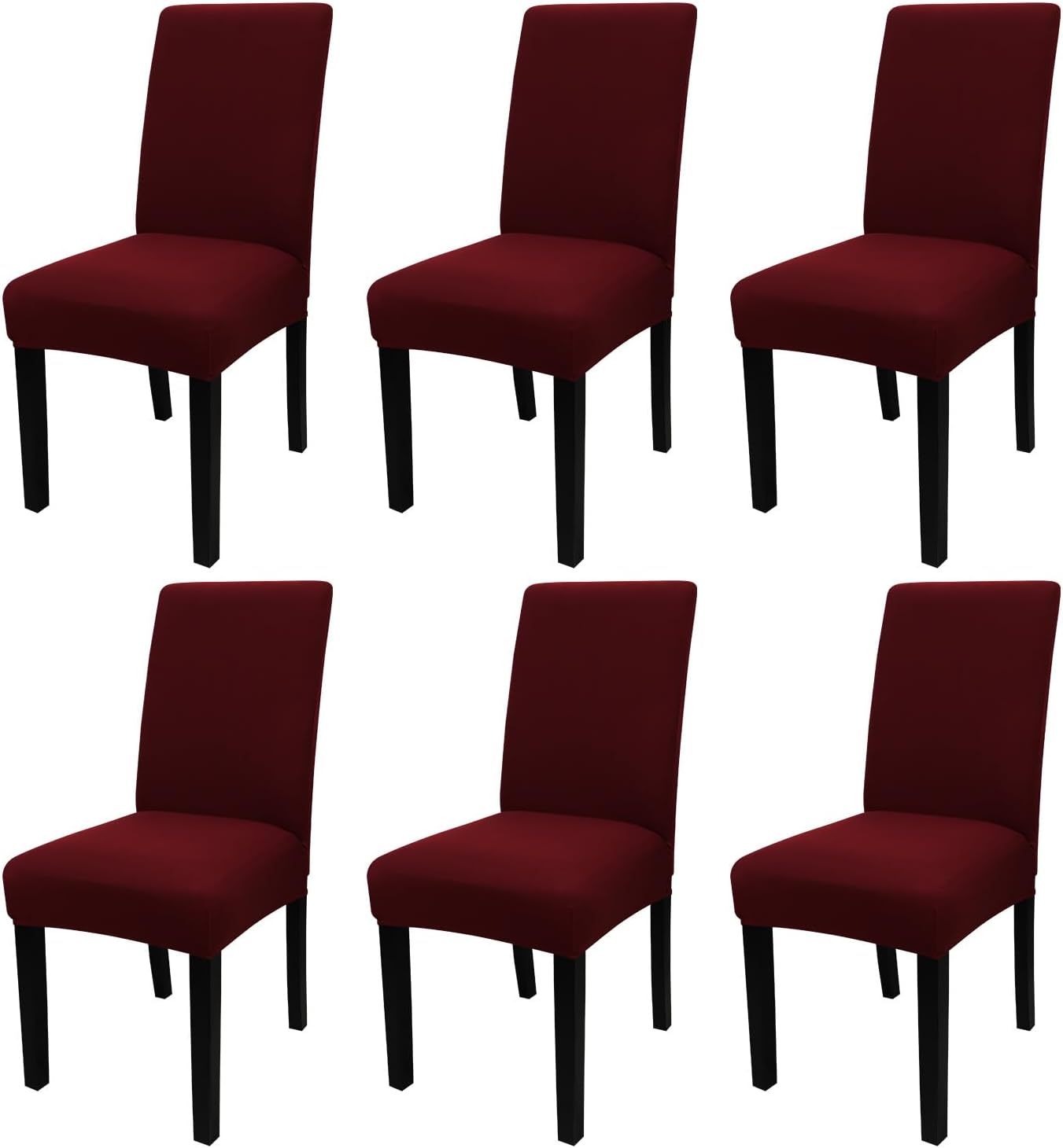 JQinHome 6 Pcs Dining Chair Slipcover,High Stretch Removable Washable Chair Seat Protector Cover for Home Party Hotel Wedding Ceremony (Burgundy)