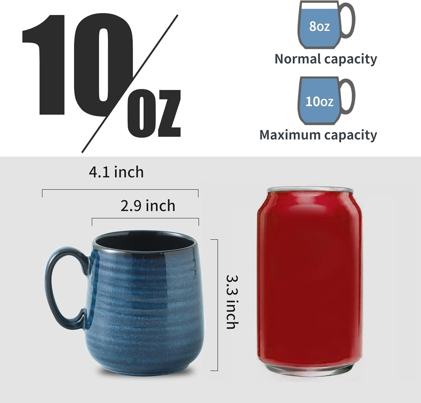 Hasense Espresso Cups 8 oz, Small Coffee Cups Set of 6, Ceramic Mugs with Handle for Coffee, Tea, Cappuccino and Mocha, Dishwasher & Microwave Safe, Blue