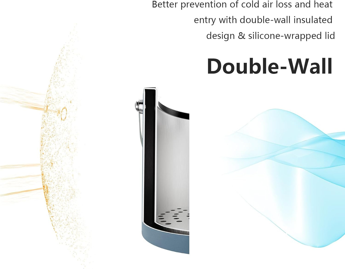 3L Ice Bucket with Silicone Lid, Scoop, Tongs & Strainer, Stainless Steel Double Wall Insulated Ice Buckets for Parties & Cocktail Bar, Outdoor Champagne Ice Container Bin, Navy