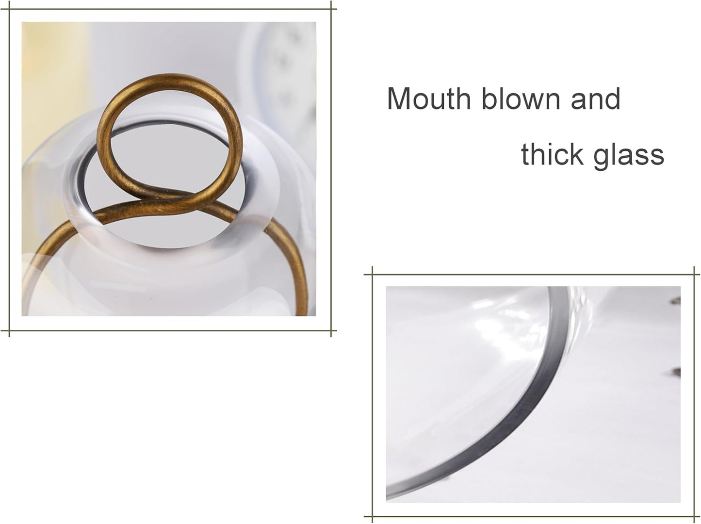 6" & 4" Versatile Modern Metal Hurricane Lantern in Set of 2 with Handmade Sturdy Glass Dome for Pillar Candle & Plants (Brass, 4"x7.5" &6.3"x11.2")