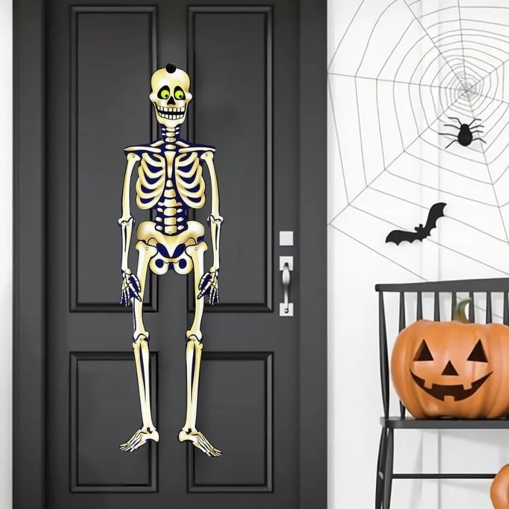Halloween Jointed Skeleton - 1 Count - Yellowish-White Indoor Hanging Décor for Spooky Decorations - Perfect for Haunted Houses & Parties