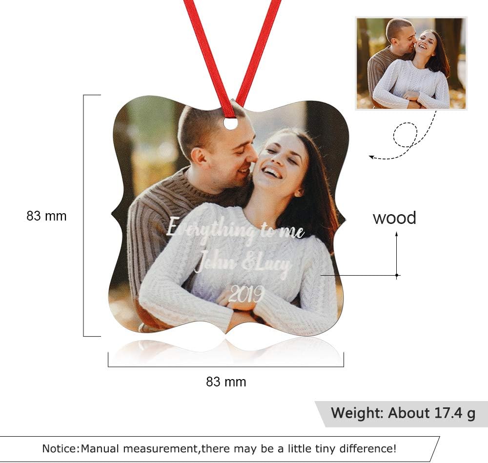 Gemszoo Personalized Picture Christmas Ornament, Custom Double Sided Photo Text Wooden Hanging Xmas Tree Keepsake Pendant Decoration Gift for Family (1, Flower Square)