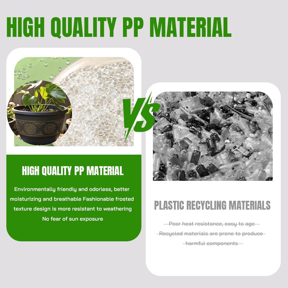 4 Pack 12 inch Plant Pots, Retro Pattern Planters with Drainage Holes and Saucer, Sturdy Plastic Garden Flower Pots for Indoor & Outdoor Plants