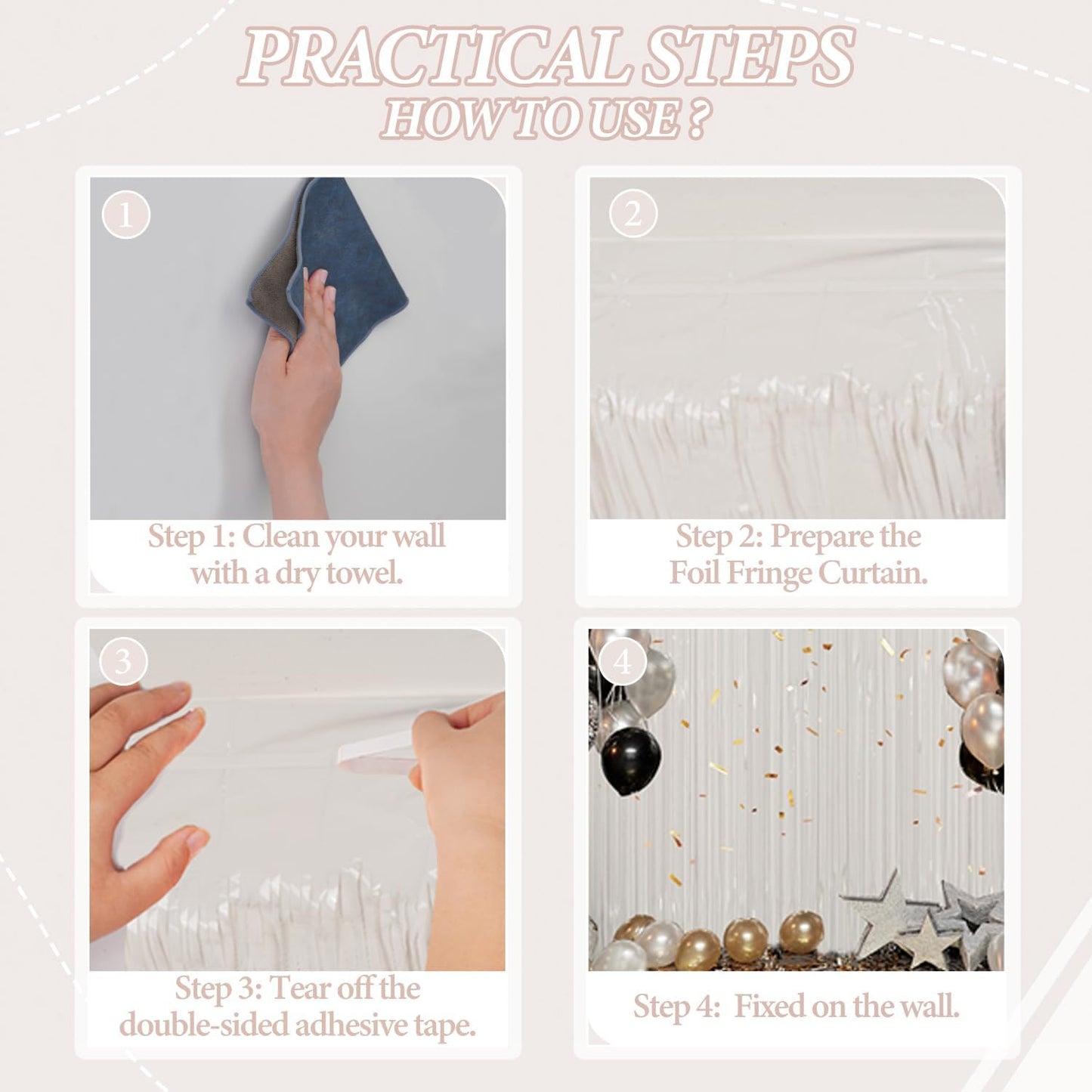 3 Pack Foil Fringe Backdrop - White Shiny Tinsel Curtains for Party Decoration/Photo Booth Props - 3.3x8.2 FT Metallic Foil Backdrop for Birthday, Wedding, Graduation, Christmas.