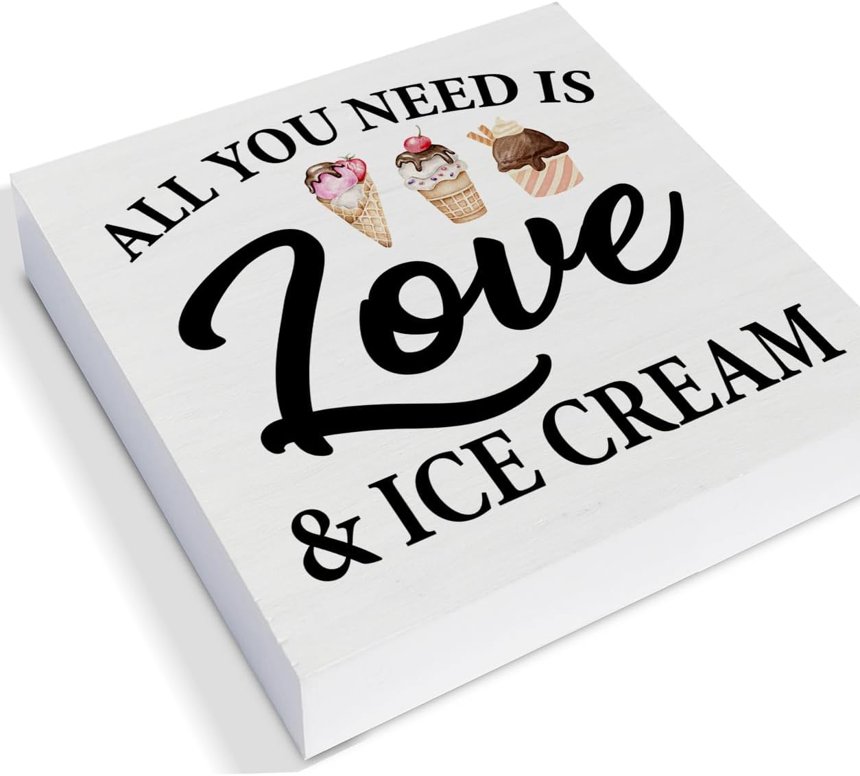 3 Pcs Summer Ice Cream Wood Box Signs Decor Farmhouse Summer Ice Cream Tiered Tray Decor Table Desk Shelf Kitchen Decoration Rustic