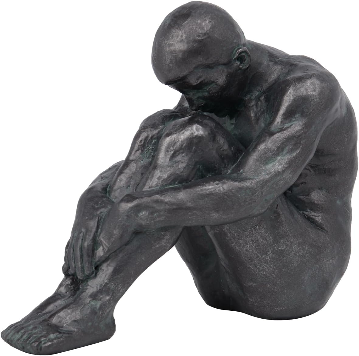 Guichifun Sitting Man Sculptures Home Decor - Resin Bronze Male Holding Arms Legs Lonely Statues Decorative Objects Outdoor Gift for Men 7.5 x 3.7 x 5.8 Inch