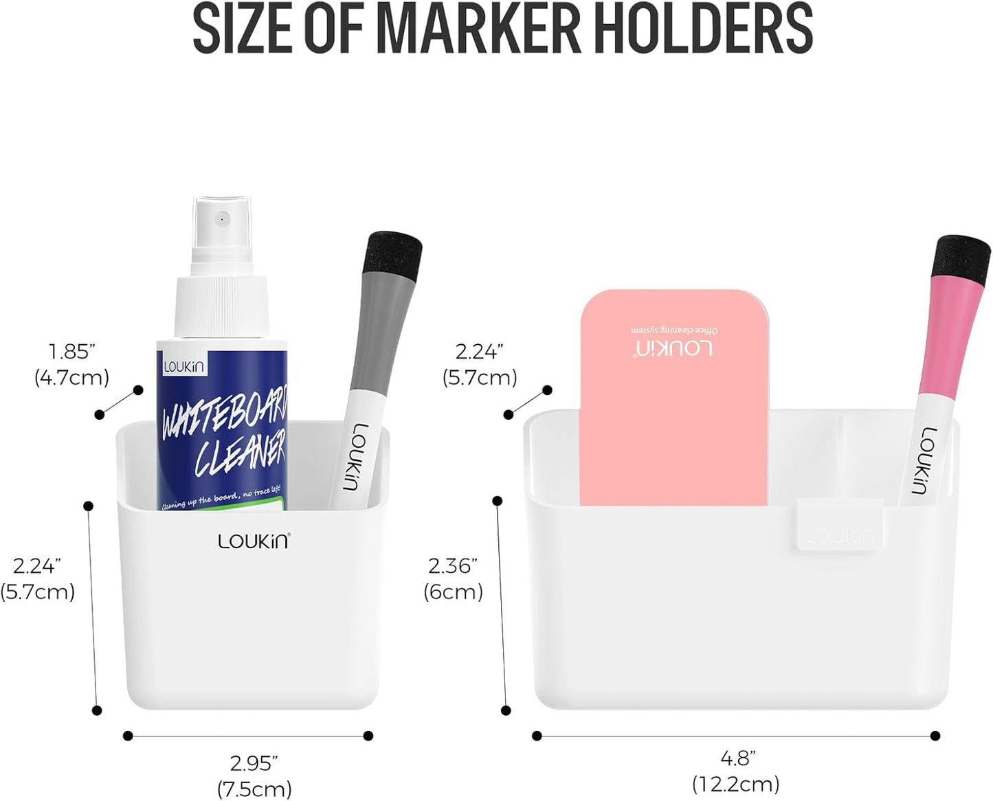 loukin Magnetic & Adhesive Dry Erase Marker Holder with Diver, 1 Small + 1 Mini, Magnetic Storage Organizer for Whiteboard or Refrigerators (White)