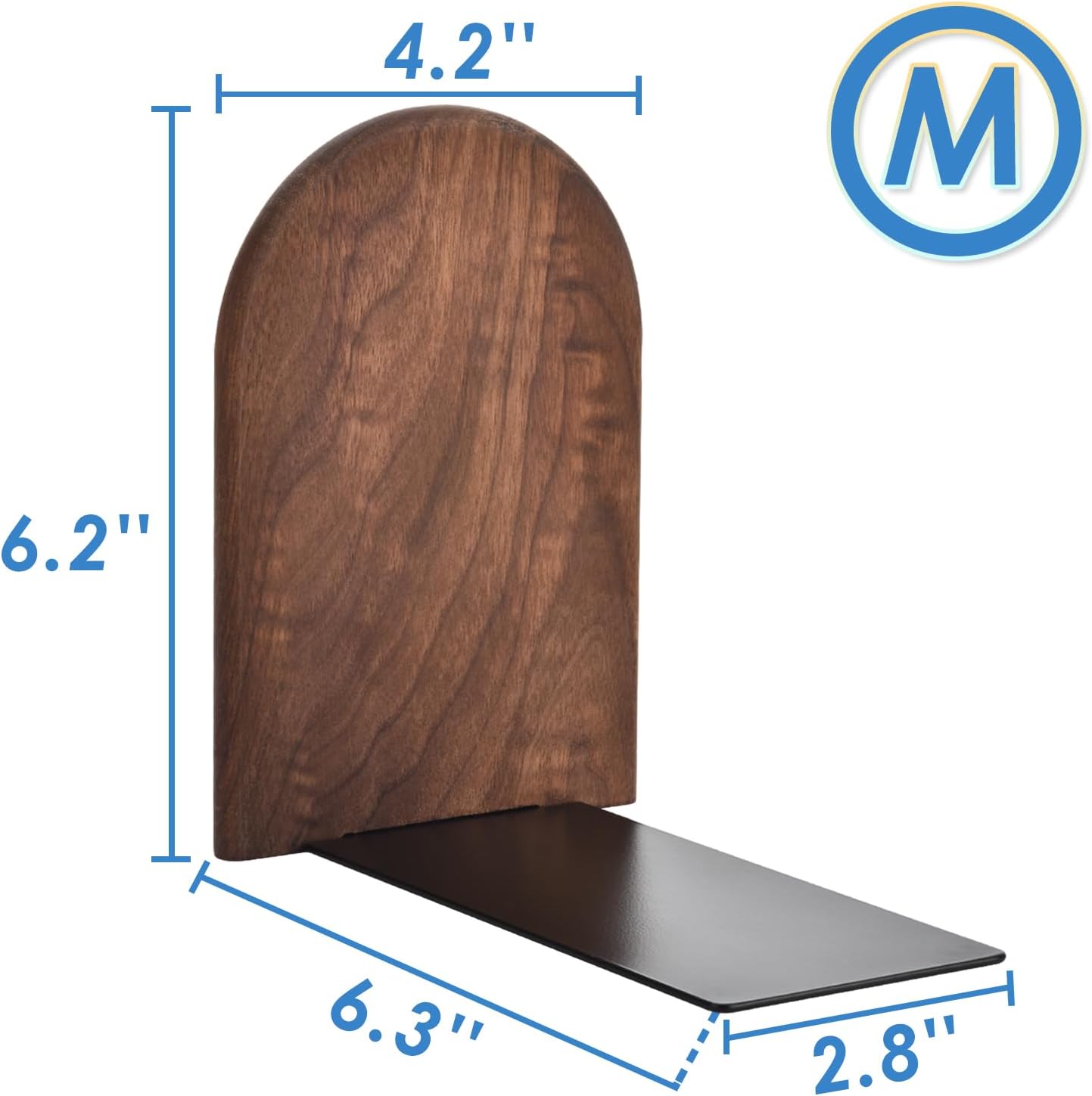 Book Ends, Sturdy Wooden Bookends for Shelves - Heavy Duty Non-Slip Book Organizers, Decorative Bookend Holders for Home Office, Library, Black Walnut Universal Economy Bookend, Medium, 1 Pair