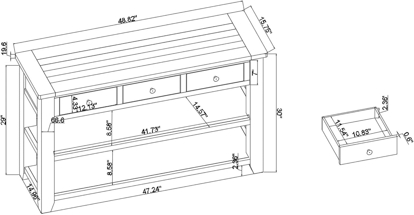 Solid Wood Console Table Sofa Table with Storage Drawers and Bottom Shelf Entryway Table for Entry Hallway Foyer Sofa Couch Table Fully Assembled (48.8" Blue)