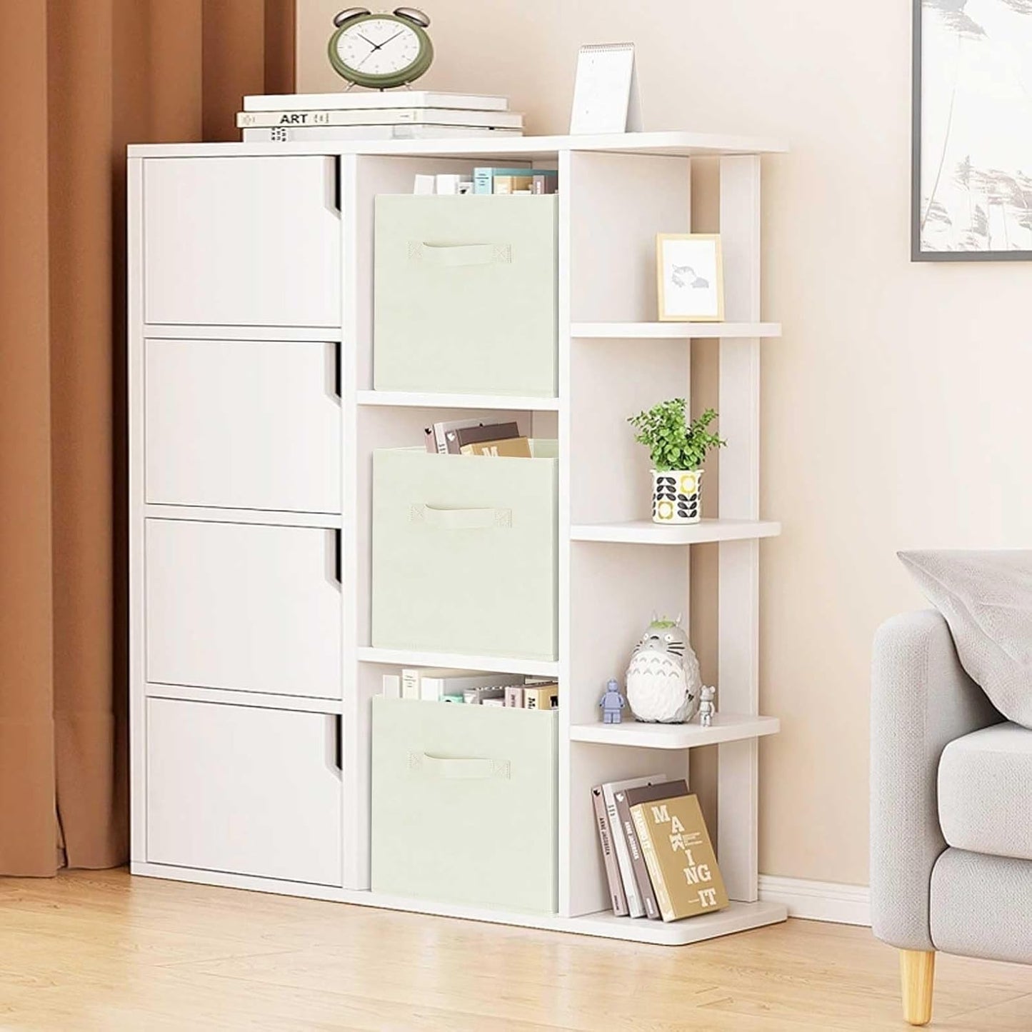 GhvyenntteS Storage Cubes 12 Pack, 11 Inch Cube Storage Bins with Dual Handles, Collapsible Fabric Storage Bins for Shelves Closet, Storage Baskets for Organizing Clothes, Bedding, Books, Beige