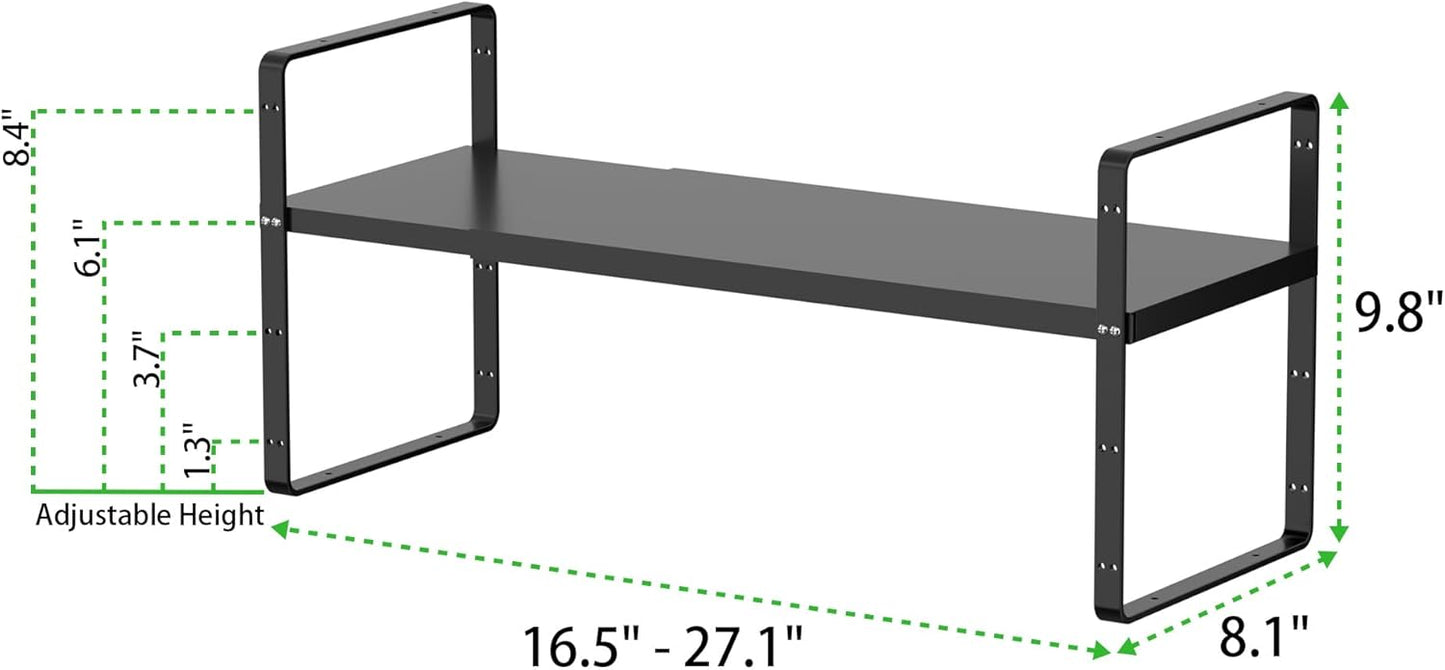 Expandable Cabinet Storage Shelf Stackable Organizer Rack for Kitchen Bathroom Pantry Spice Cupboard Countertop Home Office Desk Heavy Duty Nonslip Black Small 1 Pack