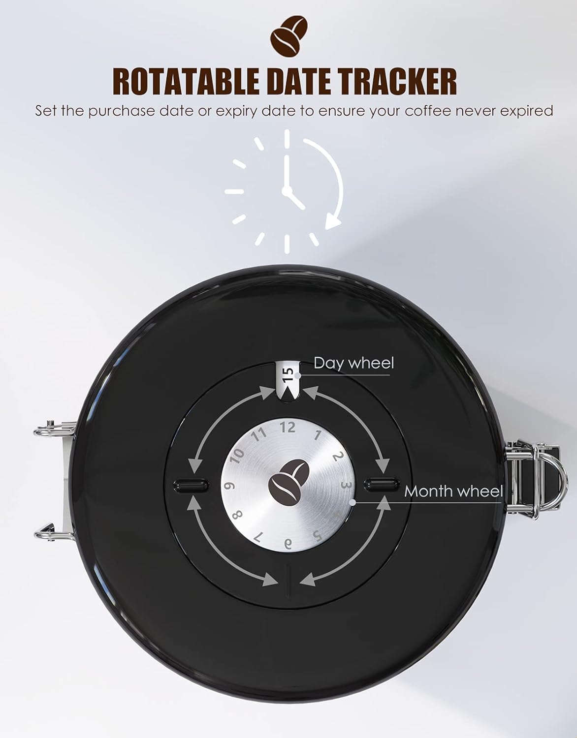 HAIOOU Airtight Coffee Canister, 22OZ +16OZ 2 Piece Stainless Steel Coffee Bean Storage Container with Date Tracker, Measuring Scoop, CO2 Releasing Valves, Mini Tongs for Coffee Bean, Grounds - Black