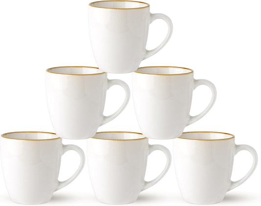 GBHOME Ceramic Coffee Mugs Set of 6, 12oz Stoneware Coffee Mugs Set For Dad Mom Women MEN, Light Weight Ceramic Coffee Cups for Latte/Tea/Beer/Hot Cocoa, Dishwasher & Microwave Safe-Pearl White