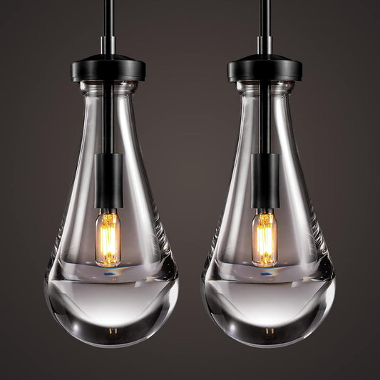 Raindrop Pendant Lights, Bronze Modern Pendant Lights for Kitchen Island with Rod, Penadant Light Fixtures, Chandelier for Living Room Hallway,Bedroom Pendant Light, Bulb Included