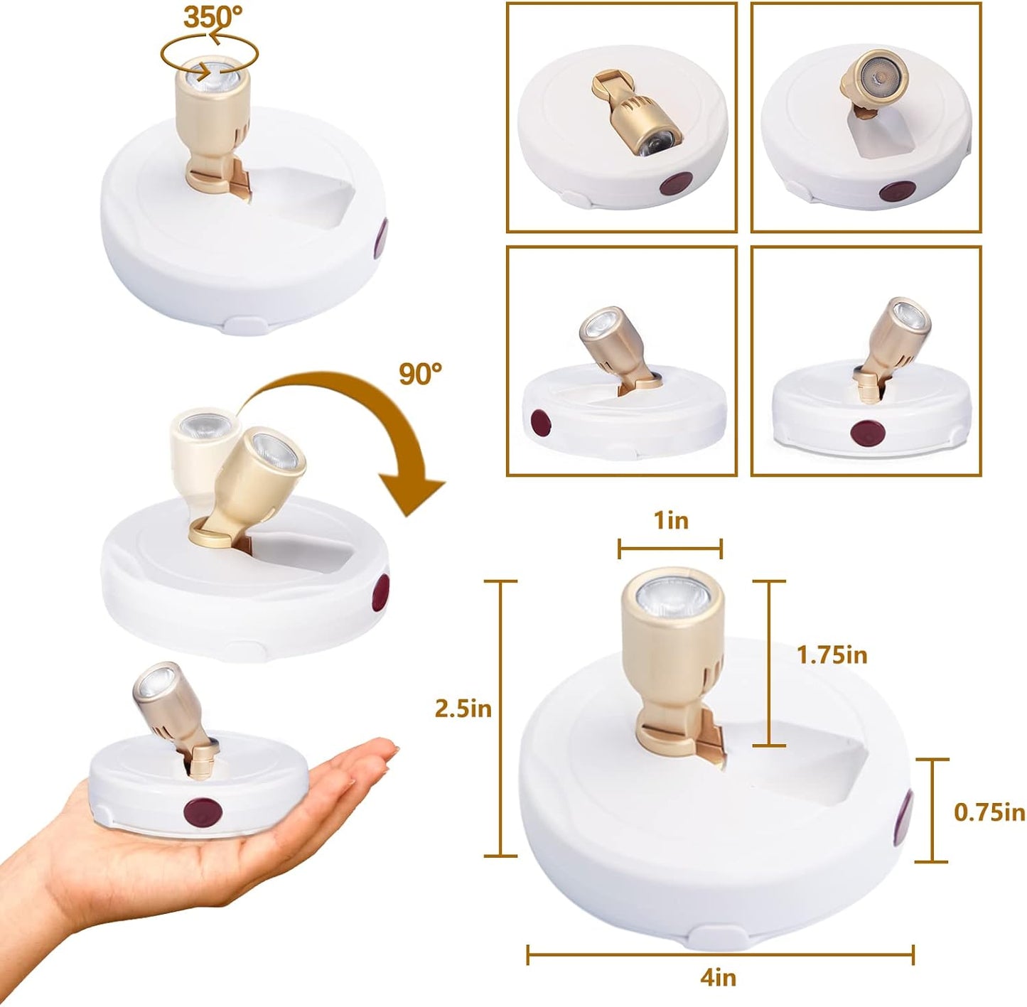 Battery Operated Spotlights, Cordless Picture Light, Dimmable Accent Lighting, Wireless LED Puck Lights, Stick on Lights with Remote for Plant Photo Painting Art Dartboard Portrait