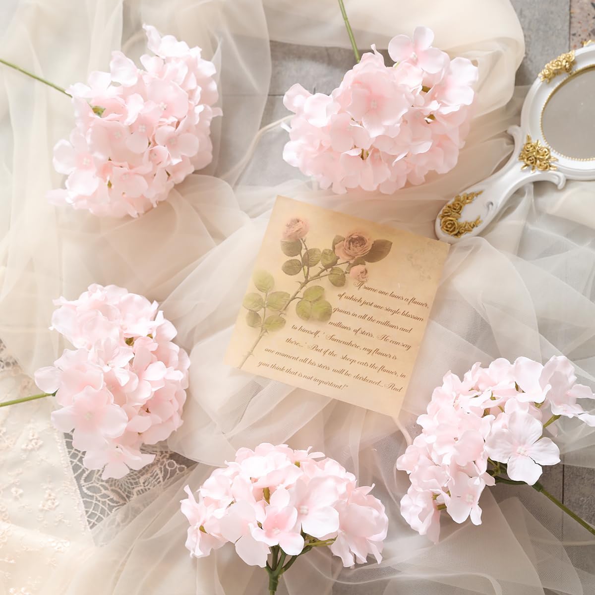 Tifuly Hydrangea Artificial Flowers -12 pcs Realistic Fake Hydrangea Silk Flowers with Stems Faux Hydrangea Flowers Heads for Office Home Party Wedding Centerpiece DIY Floral Decor (Pink)