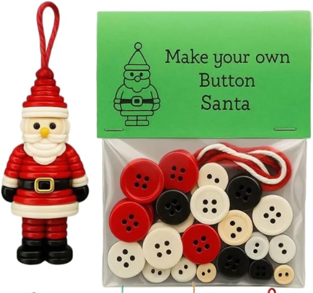 DIY Christmas Button Ornament Making Set - Snowman/Santa/Angel, Fun Holiday Craft Kit for All Ages, Ideal Xmas Tree Hanging Decor & Festive Gifts (6pcs-D)