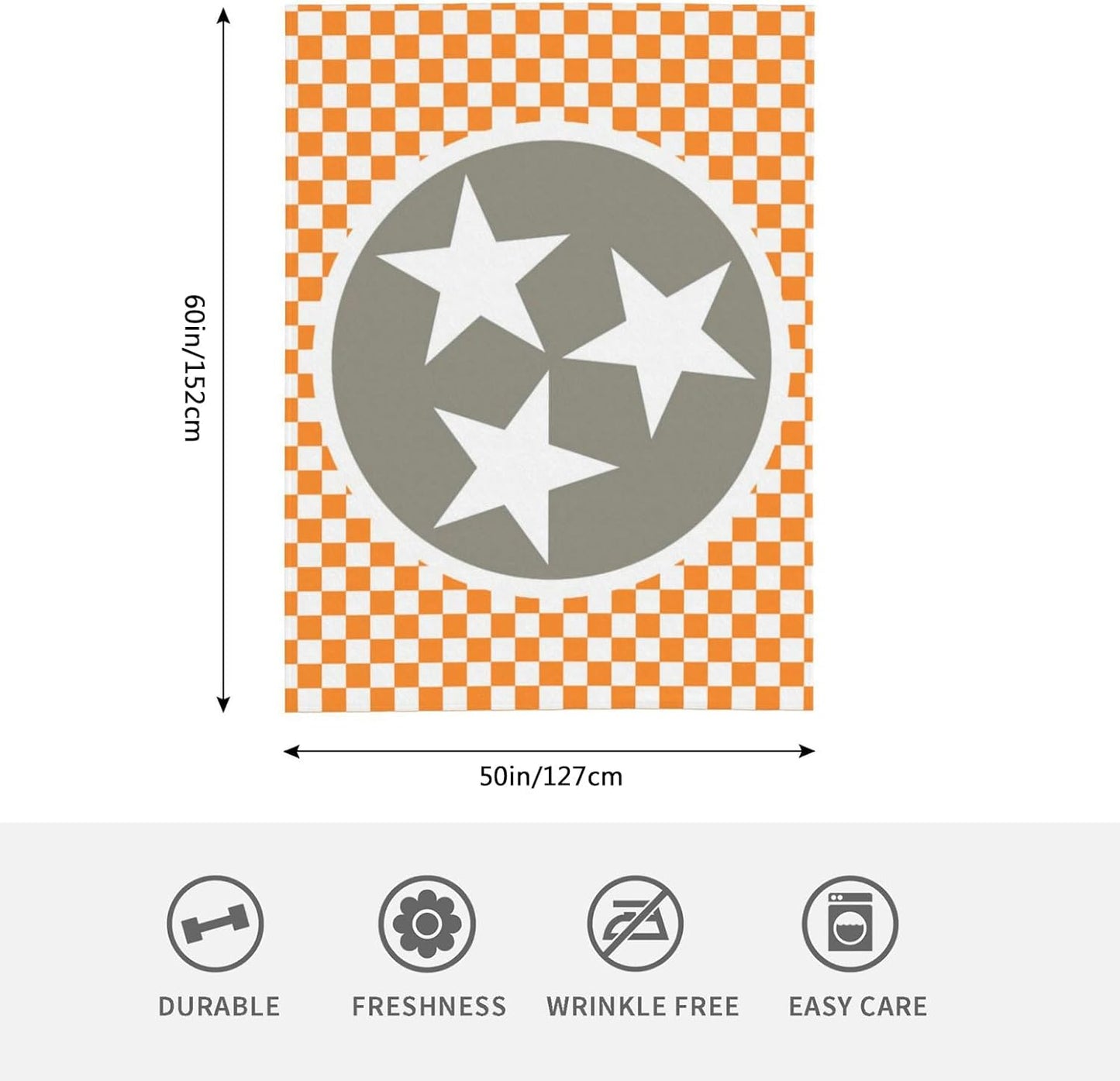 HGOD DESIGNS Tennessee Throw Blanket Ultra Soft Warm All Season Tennessee Orange Grey Star Flag Decorative Fleece Blankets for Bed Chair Car Sofa Couch Bedroom 50"X60"