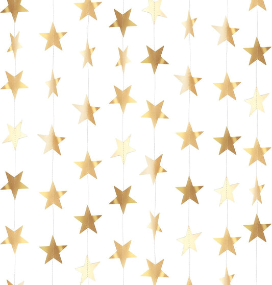Patelai Glitter Star Garland Banner Decor 130 Feet Star Hanging Bunting Banner Twinkle Backdrop for Homecoming Classroom Wedding Birthday Halloween Christmas Party Supplies(Champagne Gold)