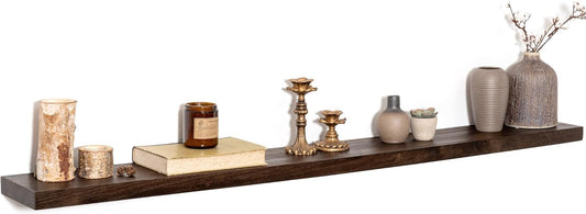 55" Floating Shelves for Wall, Rustic Elm Wood Floating Shelf for Home Decor, Wall-Mounted Display Shelves with Heavy-Duty Bracket, Long Floating Shelf for Bathroom, Kitchen, Living Room, Walnut Color