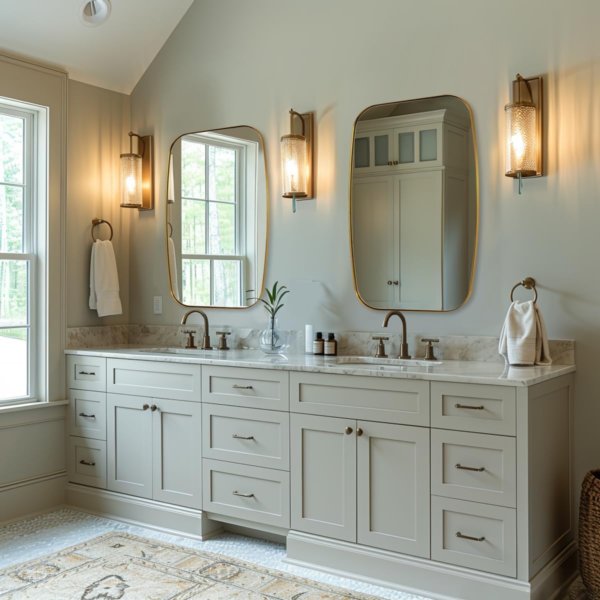 ANDY STAR Gold Oblong Mirror, 32x40 Inch Gold Oval Mirror for Bathroom with Stainless Steel Metal Frame, Wall Mouned for Bathroom, Living Room, Entryway