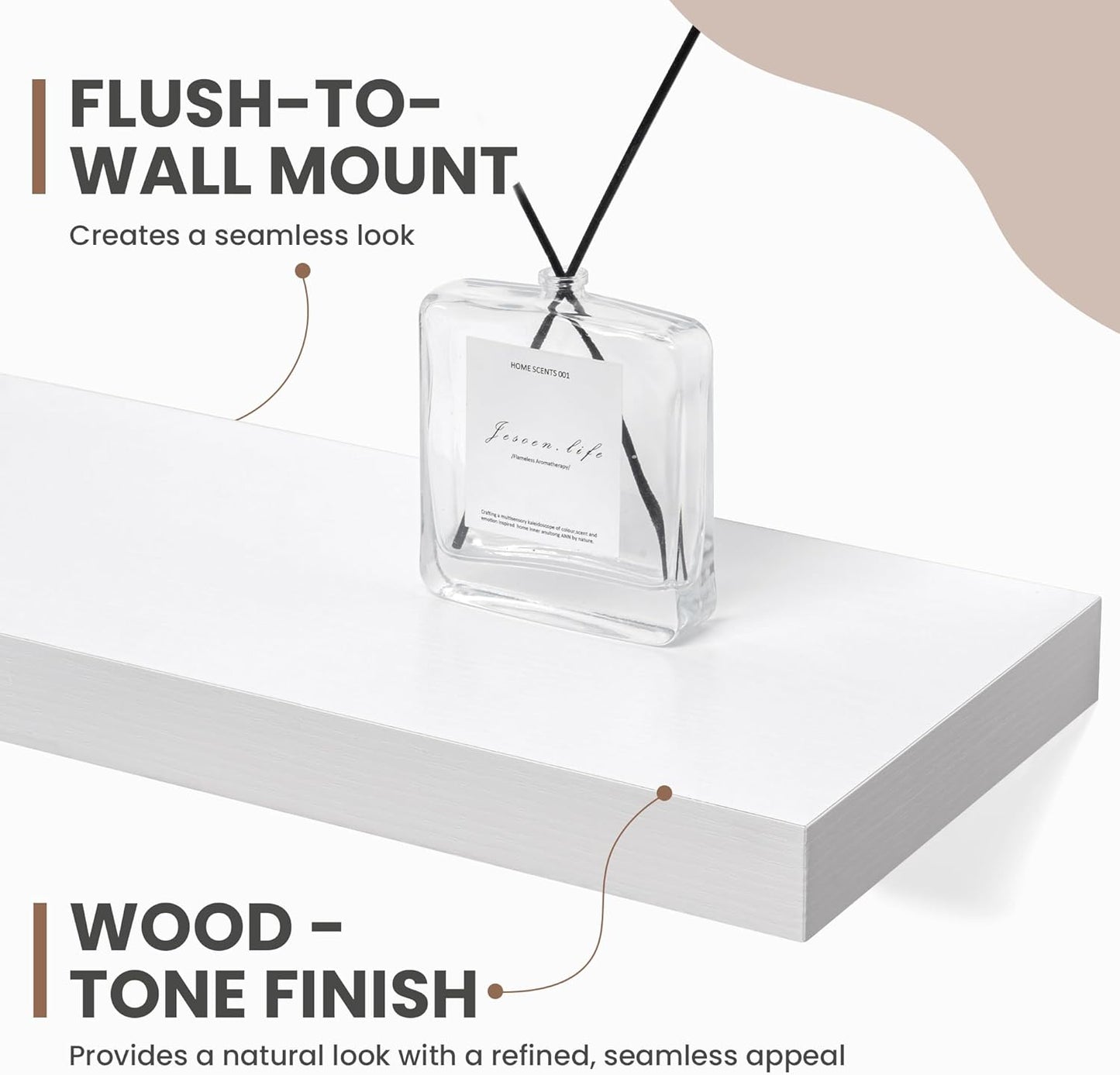 36 Inch Floating Shelves, 8 Inch Deep Floating Shelves for Wall, Hanging Shelf with Invisible Brackets, Deep Shelves for Bathroom, Bedroom, Living Room, White, Set of 2