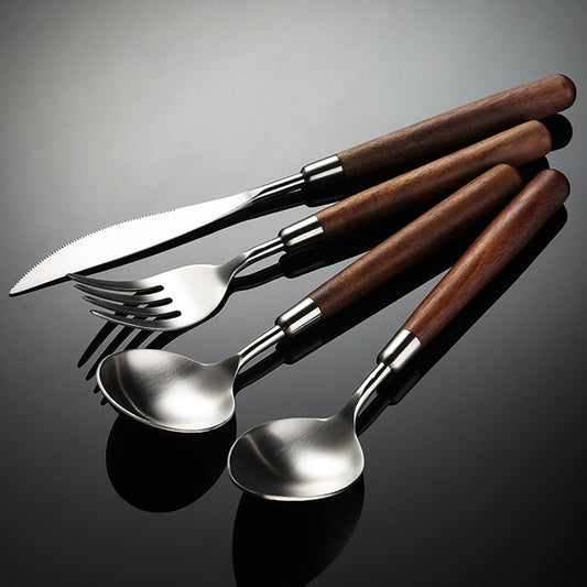 Flatware Set Wood Silverware Set for 12, Cutlery 18/8 Stainless Steel Home Kitchen Utensils Include Knifes Forks and Spoons Tableware Set Durable Dishwasher Safe 48 Piece