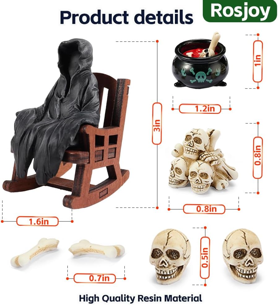 Halloween Fun Miniature Grim Reaper Figurine,Gothic Horror Resin Grim Reaper Decor,for Bookshelf Decor,Desk Trinkets,Collectible,Party Gifts