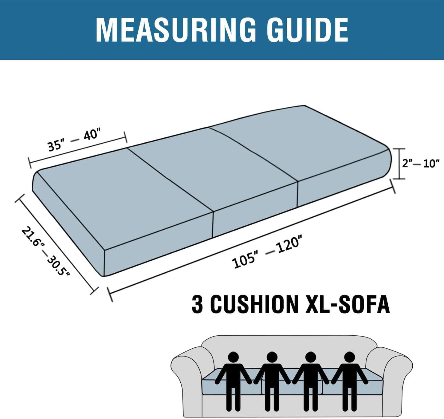 H.VERSAILTEX Super Stretch Individual Seat Cushion Covers - Sofa & Couch Cushion Slipcover Sets - Thick Jacquard Textured Twill Fabric (3 Piece XL Sofa Cushion Covers, Caramel)