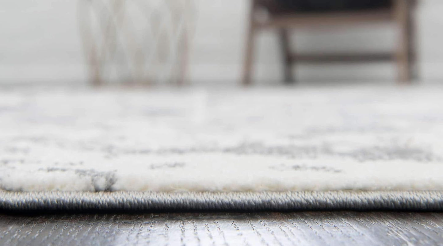 Unique Loom Rosso Collection Vintage, Geometric, Bohemian, Traditional, Distressed, Southwestern Area Rug, 2' 0" x 6' 0", Light Gray/Ivory