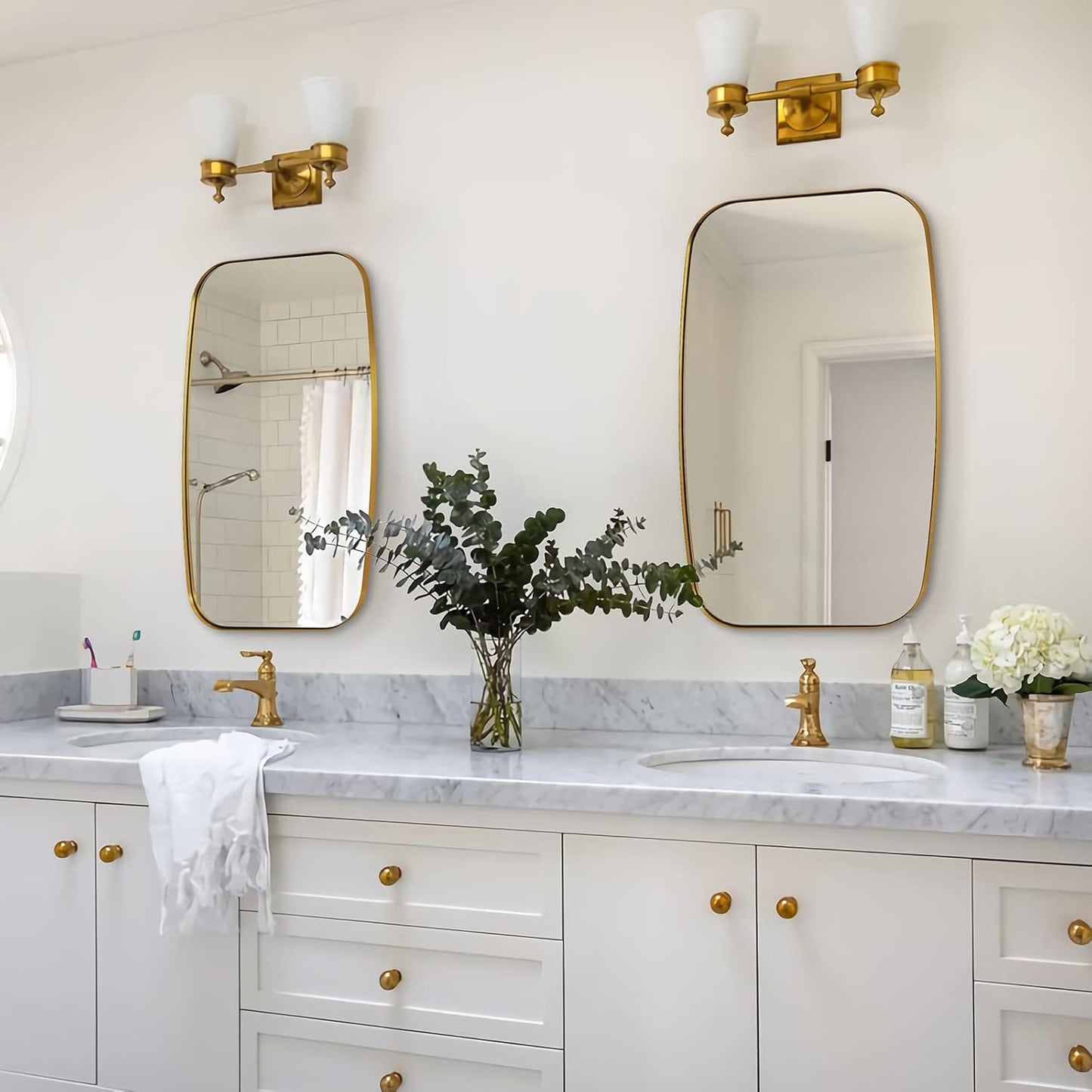 ANDY STAR Gold Oval Mirrors for Bathroom, Large 24x36’’ Brushed Gold Metal Framed Oblong Wall Mirror, Modern Brass Vanity Mirror in Stainless Steel Frame Wall Mount Horizontal or Vertical