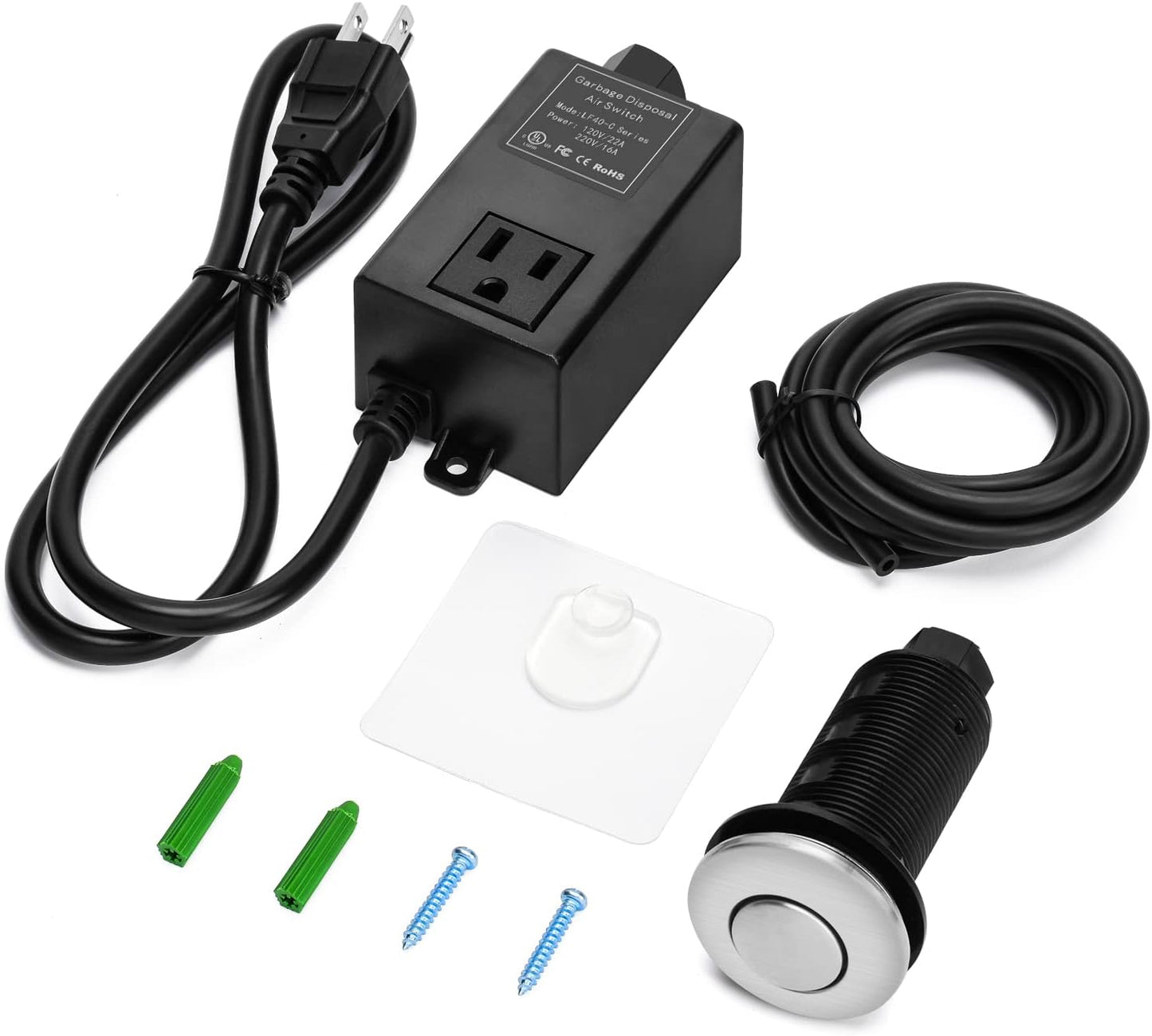 Garbage Disposal Air Switch Kit for SinkTop Waste Disposal with Stainless Steel Brushed Nickel Long Air Button by briidea