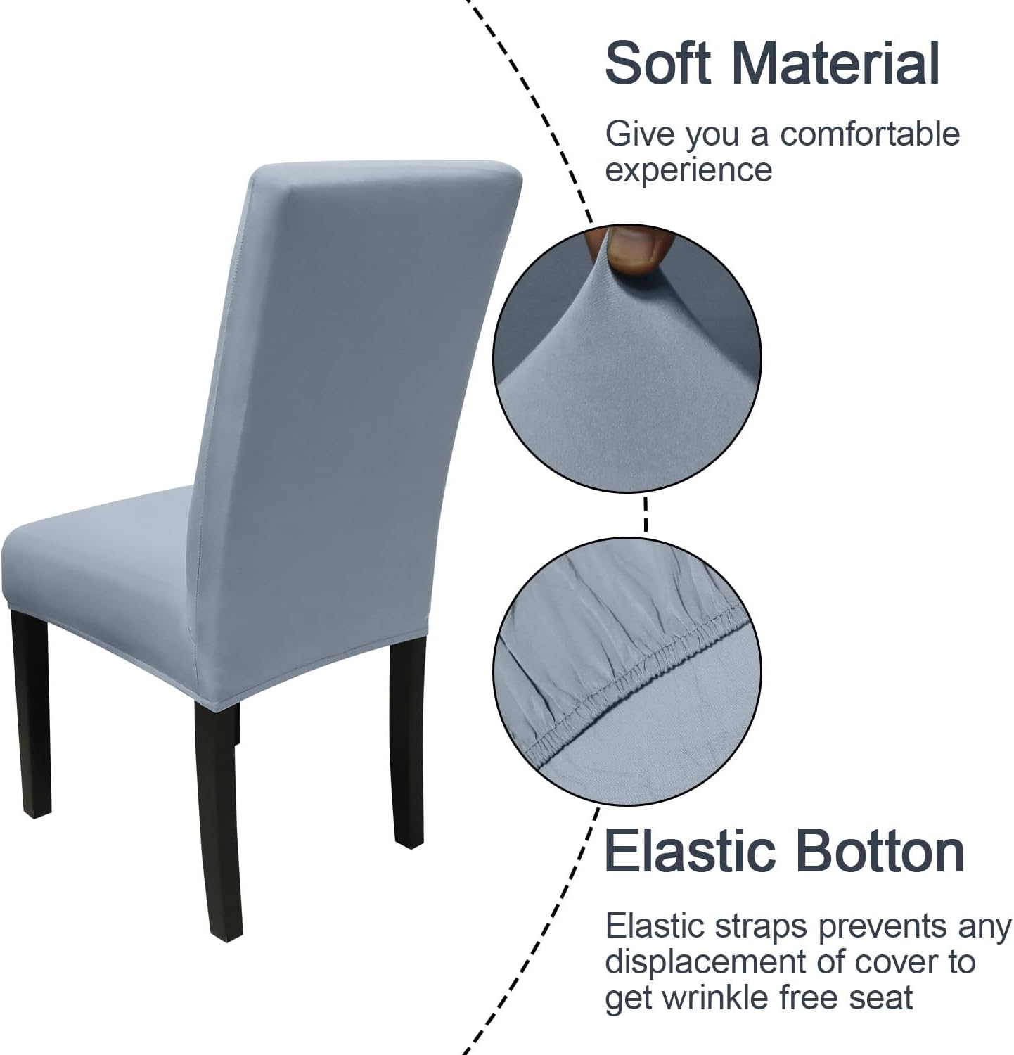 JQinHome 4 Pcs Dining Chair Slipcover, High Stretch Removable Washable Chair Seat Protector Cover for Home Party Hotel Wedding Ceremony(Light Grey)