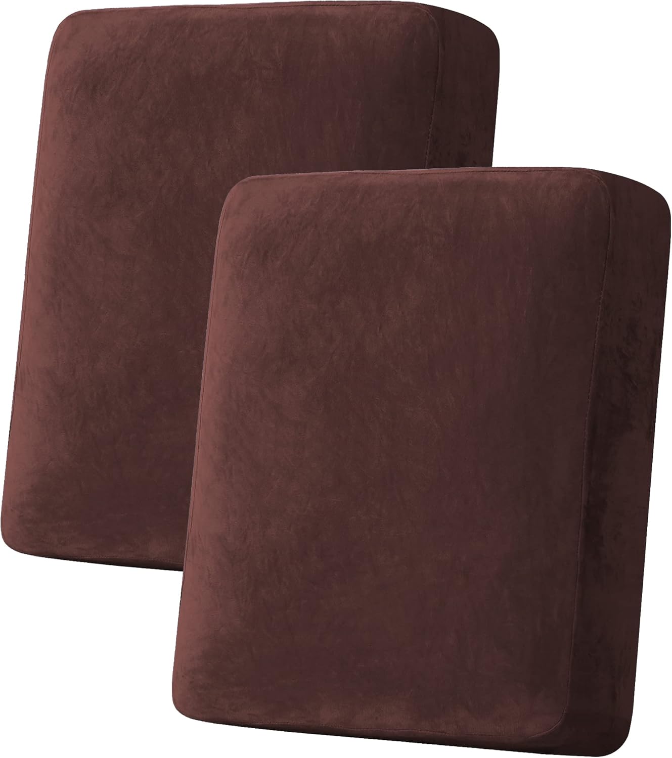 H.VERSAILTEX Velvet Stretch Couch Cushion Cover Plush Cushion Slipcover for Chair Loveseat Sofa Cushion Furniture Protector Seat Cushion Sofa Cover (2 Piece Medium Sofa Cushion Covers, Brown)