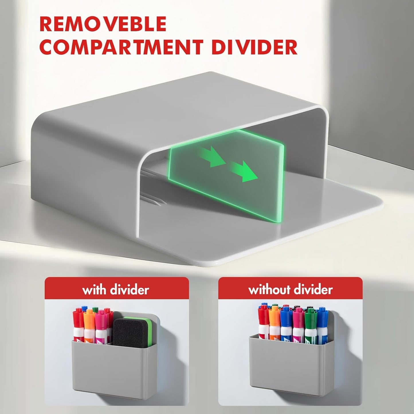 BEYGORM 2 Pack Plastics Magnetic Pen Holder for Refrigerator, Dry Erase Marker Holder for Whiteboard，Magnet School Locker Organizer Accessories, Pencil Cup, Pen Caddy, Classroom Organization(Grey)