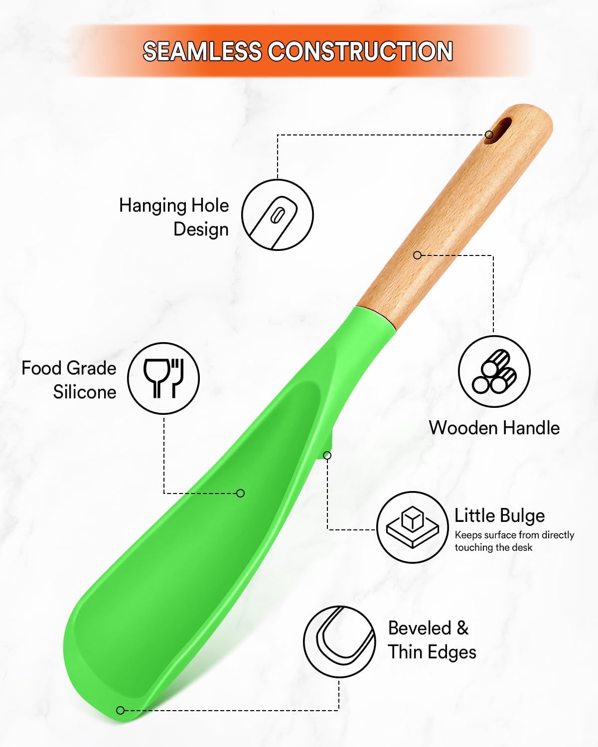 Cooking Spoon for Nonstick Cookwares, Great for Cooking and Serving Sturdy BPA-Free Matte Silicone, Wood Handle Spoon for Mixing, Scoop, and Scrape (AGR, 11.4 inch)
