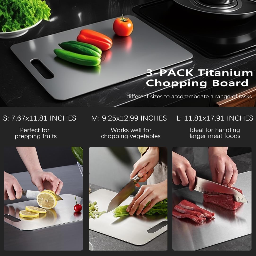 3 pack Titanium Cutting Boards for Kitchen -Titanium Cutting Board Double Sided Titanium Cutting Mat,Non Stick Chopping Board