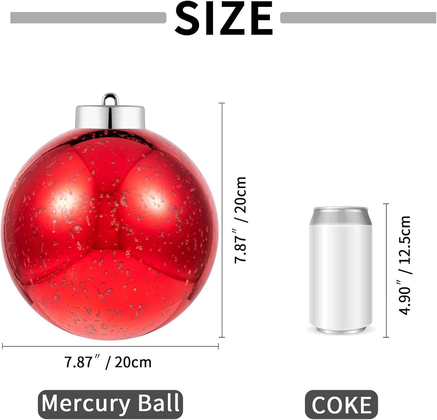 XmasExp Large Christmas Ball Ornaments,1pcs Red Giant Shatterproof Plastic Hanging Mercury Xmas Ball Decorations Christmas Tree Ornaments (Red, 8")