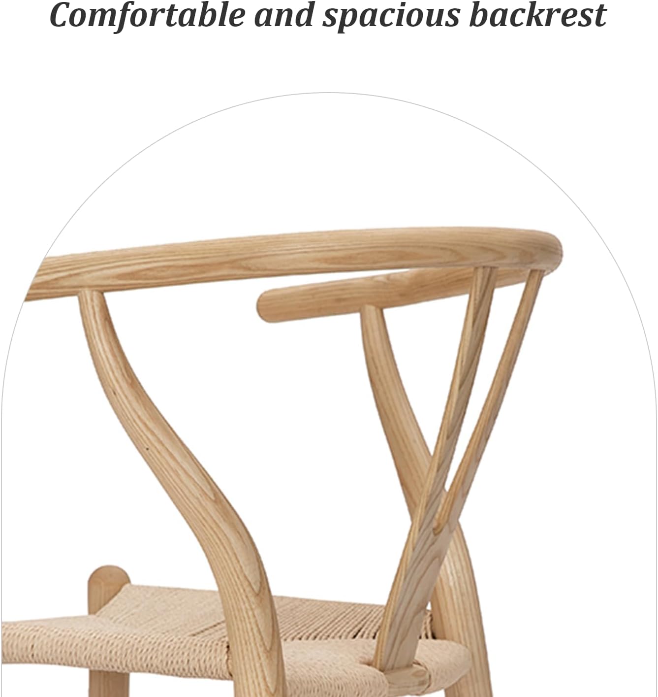 Wishbone Chair Natural Solid Wood Dining Chair/Hans Wegner Y Chair Rattan and Wood Accent Armrest Chairs Set of 2 (Ash Wood + Natural)